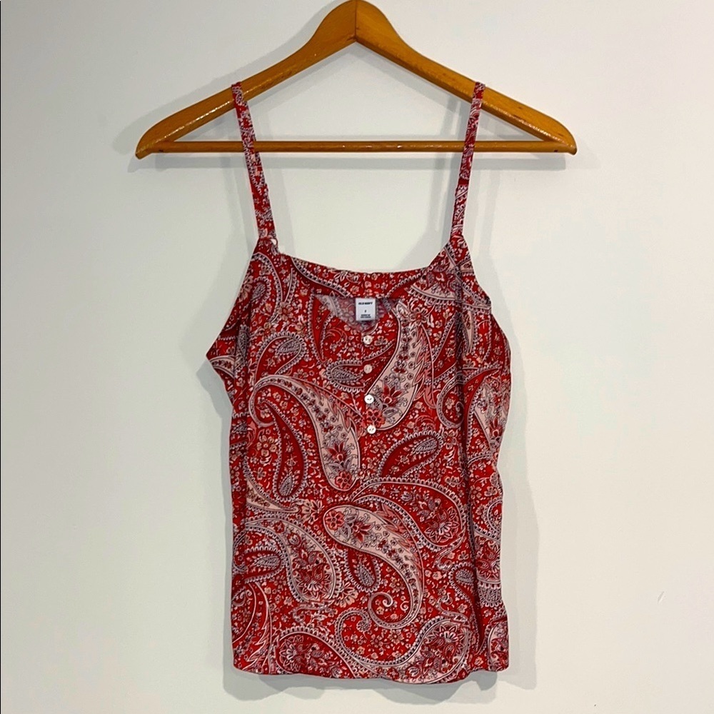 OLD NAVY Semi Fitted Paisley Floral Cami Tank Top Button Front Adjustable Straps